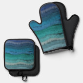 Salty Waves an der Küste auf schwarz Ofenhandschuh & Topflappen-Set (Vorderseite/Rückseite)