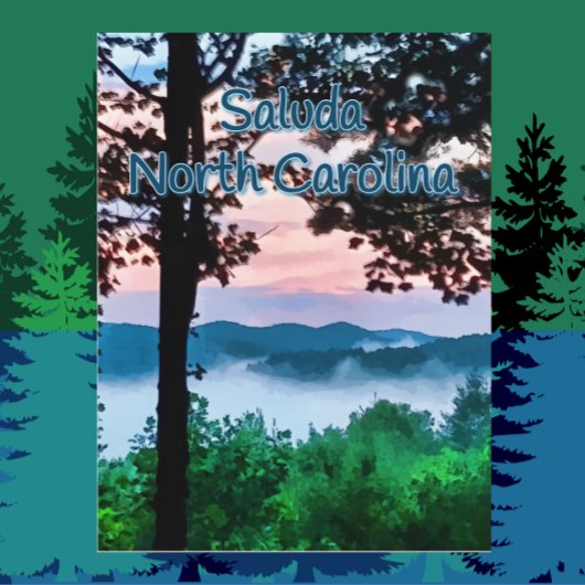 Saluda, NC Bergsicht und Sonnenuntergang Postkarte
