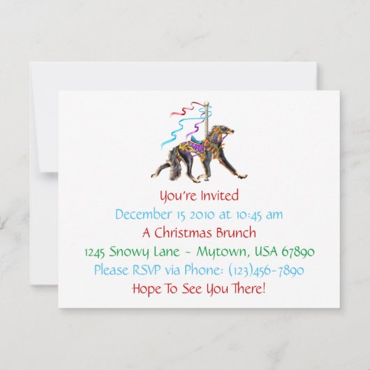 Saluki Carousel Black & Tan Einladung (Rückseite)