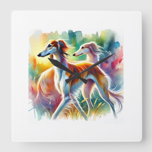 Saluki Dog 090724AREF103 - Watercolor Quadratische Wanduhr (Vorderseite)