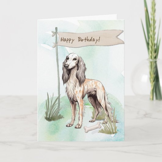 Saluki Dog Rasse Outdoor under Birthday Sign Karte (Vorderseite)
