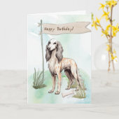 Saluki Dog Rasse Outdoor under Birthday Sign Karte (Gelbe Blume)