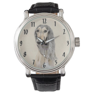 Saluki (Fawn) Malerei - Niedliche Original Hunde K Armbanduhr