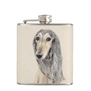 Saluki (Fawn) Malerei - Niedliche Original Hunde K Flachmann