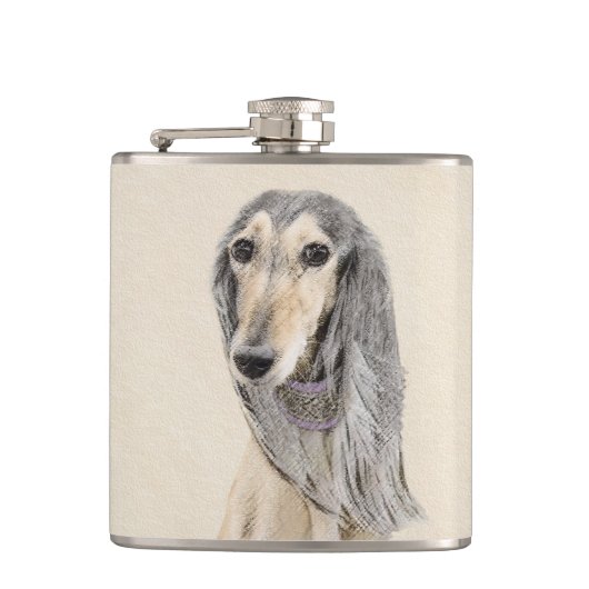 Saluki (Fawn) Malerei - Niedliche Original Hunde K Flachmann (Vorderseite)