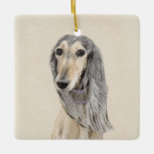 Saluki (Fawn) Malerei - Niedliche Original Hunde K Keramikornament