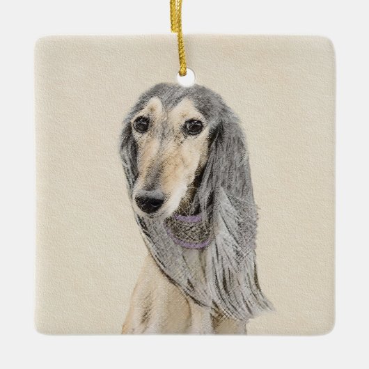 Saluki (Fawn) Malerei - Niedliche Original Hunde K Keramikornament (Vorderseite)