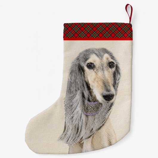 Saluki (Fawn) Malerei - Niedliche Original Hunde K Kleiner Weihnachtsstrumpf (Rückseite)