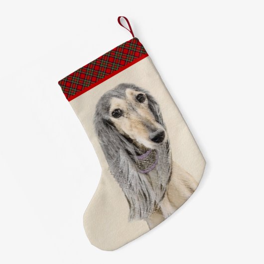 Saluki (Fawn) Malerei - Niedliche Original Hunde K Kleiner Weihnachtsstrumpf (Rückseite (Hängend))