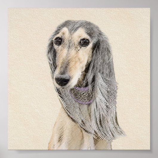 Saluki (Fawn) Malerei - Niedliche Original Hunde K Poster (Vorne)