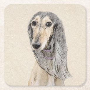 Saluki (Fawn) Malerei - Niedliche Original Hunde K Rechteckiger Pappuntersetzer