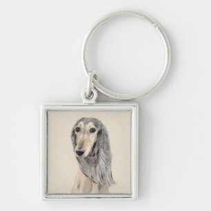 Saluki (Fawn) Malerei - Niedliche Original Hunde K Schlüsselanhänger