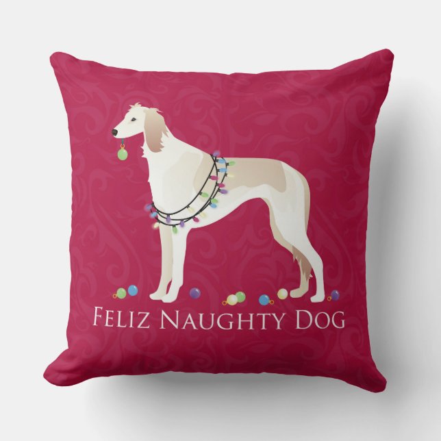 Saluki Feliz Naughty Dog Weihnachtsdesign Kissen (Vorderseite)