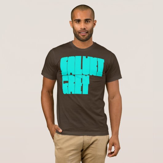 Saluki graue cyan-blaue Blockschrift T-Shirt (Vorne ganz)