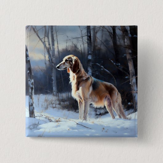 Saluki Let It Schnee Weihnachten Button (Vorderseite)