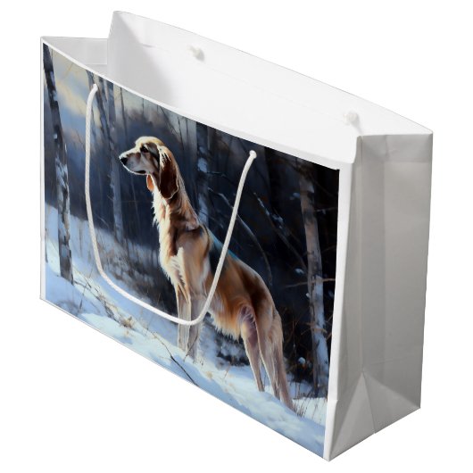Saluki Let It Schnee Weihnachten Große Geschenktüte (Vorderseite Schrägansicht)