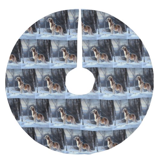 Saluki Let It Schnee Weihnachten Polyester Weihnachtsbaumdecke (Vorderseite)