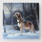 Saluki Let It Schnee Weihnachten Quadratische Wanduhr (Vorderseite)