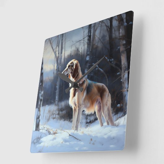 Saluki Let It Schnee Weihnachten Quadratische Wanduhr (Winkel)