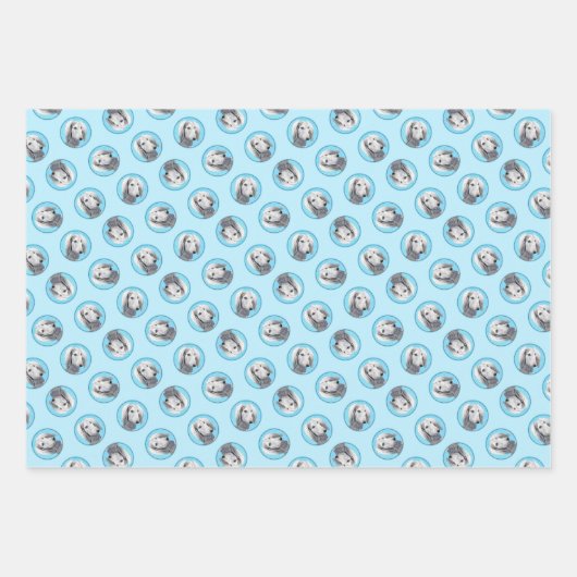 Saluki Painting Silver Feathered Original Dog Art Geschenkpapier Set (Vorderseite)