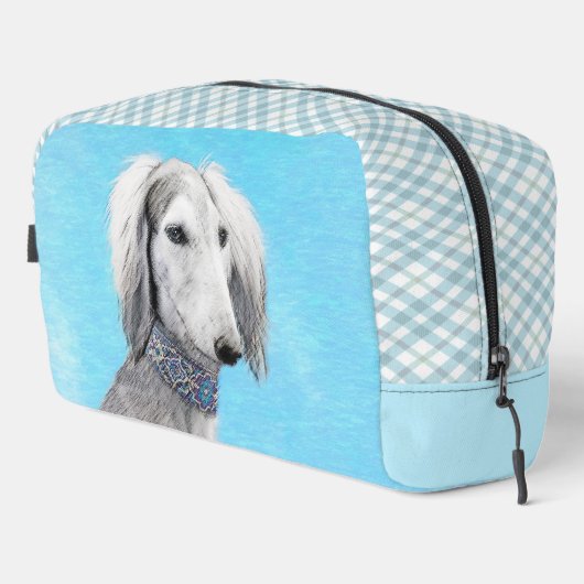 Saluki Painting Silver Feathered Original Dog Art Waschbeutel (Rechte Ecke)
