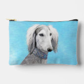 Saluki Painting Silver Feathered Original Dog Art Zubehörtasche (Vorderseite)