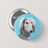 Saluki (Silber) Malerei - Niedliche Original Hunde Button (Vorne & Hinten)