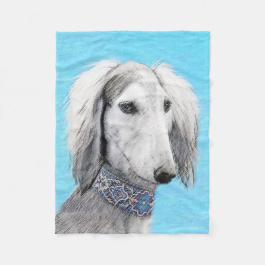 Saluki (Silber) Malerei - Niedliche Original Hunde Fleecedecke (Vorderseite)
