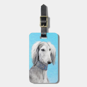 Saluki (Silber) Malerei - Niedliche Original Hunde Gepäckanhänger