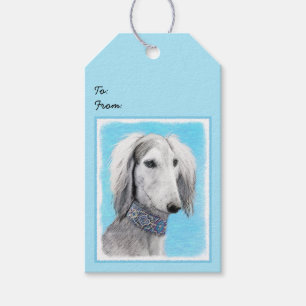 Saluki (Silber) Malerei - Niedliche Original Hunde Geschenkanhänger