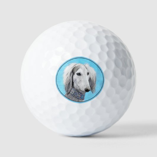 Saluki (Silber) Malerei - Niedliche Original Hunde Golfball (Vorderseite)