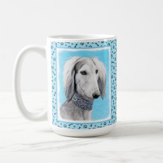 Saluki (Silber) Malerei - Niedliche Original Hunde Kaffeetasse (Links)