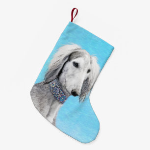 Saluki (Silber) Malerei - Niedliche Original Hunde Kleiner Weihnachtsstrumpf