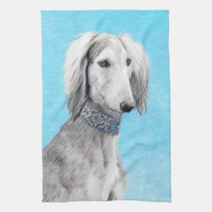 Saluki (Silber) Malerei - Niedliche Original Hunde Küchentuch