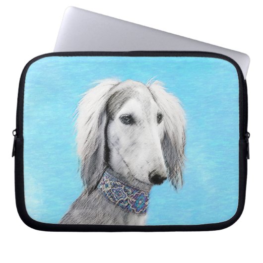 Saluki (Silber) Malerei - Niedliche Original Hunde Laptopschutzhülle (Vorderseite)