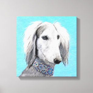 Saluki (Silber) Malerei - Niedliche Original Hunde Leinwanddruck