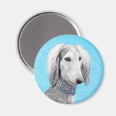 Saluki (Silber) Malerei - Niedliche Original Hunde Magnet (Vorderseite/Rückseite)