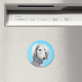 Saluki (Silber) Malerei - Niedliche Original Hunde Magnet (In Situ (Geschirrspüler))