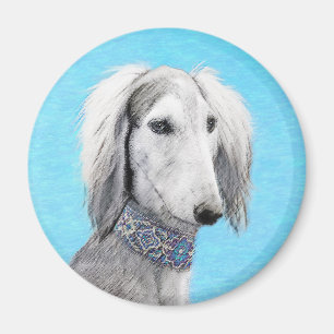 Saluki (Silber) Malerei - Niedliche Original Hunde Magnet