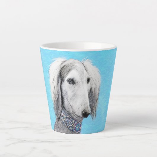 Saluki (Silber) Malerei - Niedliche Original Hunde Milchtasse (Vorderseite)