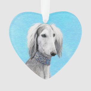 Saluki (Silber) Malerei - Niedliche Original Hunde Ornament