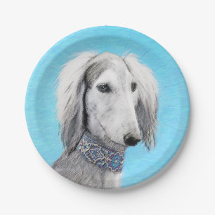 Saluki (Silber) Malerei - Niedliche Original Hunde Pappteller