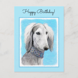Saluki (Silber) Malerei - Niedliche Original Hunde Postkarte