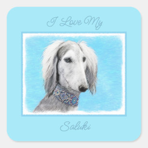Saluki (Silber) Malerei - Niedliche Original Hunde Quadratischer Aufkleber