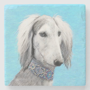 Saluki (Silber) Malerei - Niedliche Original Hunde Steinuntersetzer