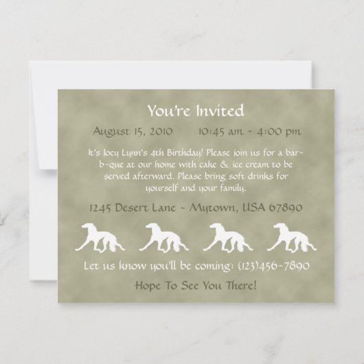 Saluki-Silhouette Einladung (Rückseite)