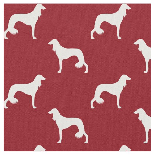 Saluki Silhouette-Muster-Rot Stoff (Nahaufnahme)