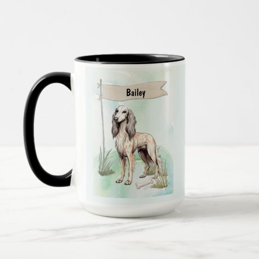 Saluki-Wasserfarbe Personalisierter Hund Tasse (Links)