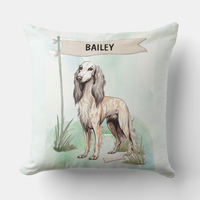Saluki Watercolor Personalized Dog Kissen (Vorderseite)