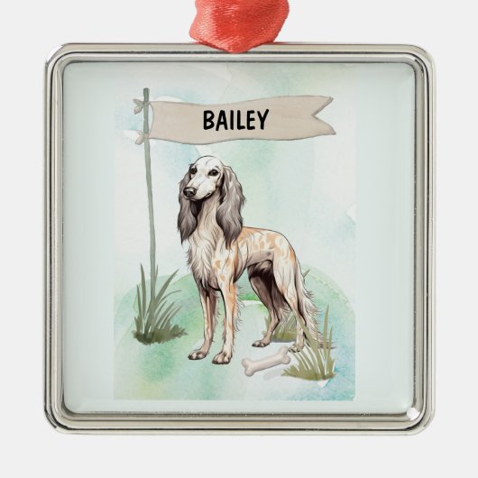Saluki Watercolor Personalized Dog Ornament Aus Metall (Vorne)